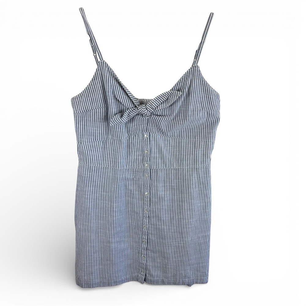 Abercrombie & Fitch Gray‎ White Striped Tie Front Button Mini Dress Summer Large